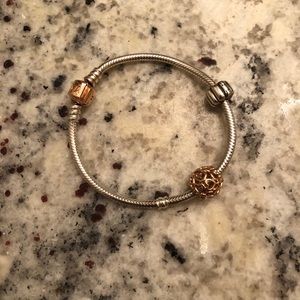 Pandora Bracelet with Rose Gold Clasp and Charm